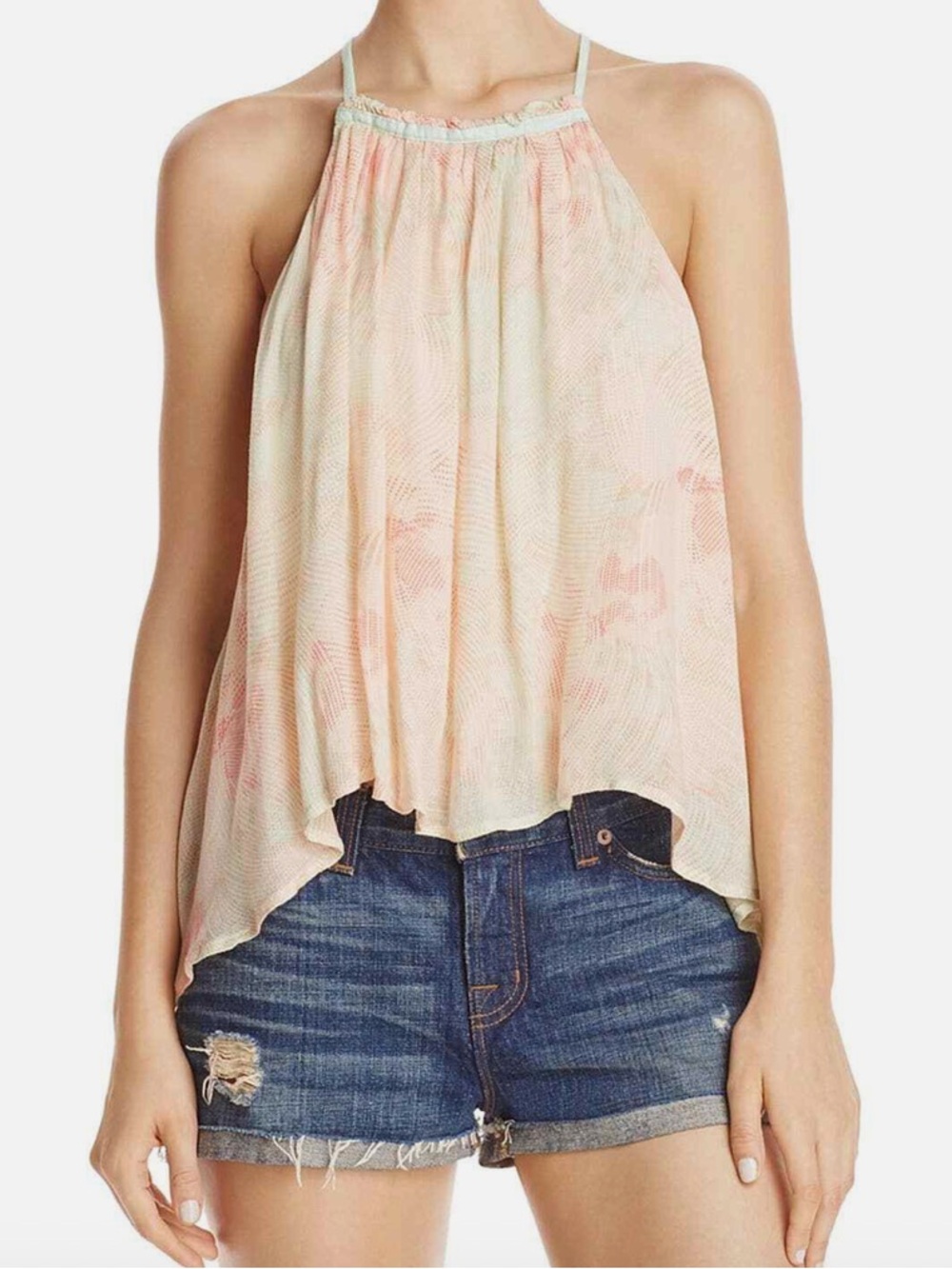 Free People Season in the Sun Lace Up Halter Tank Ivory Size M